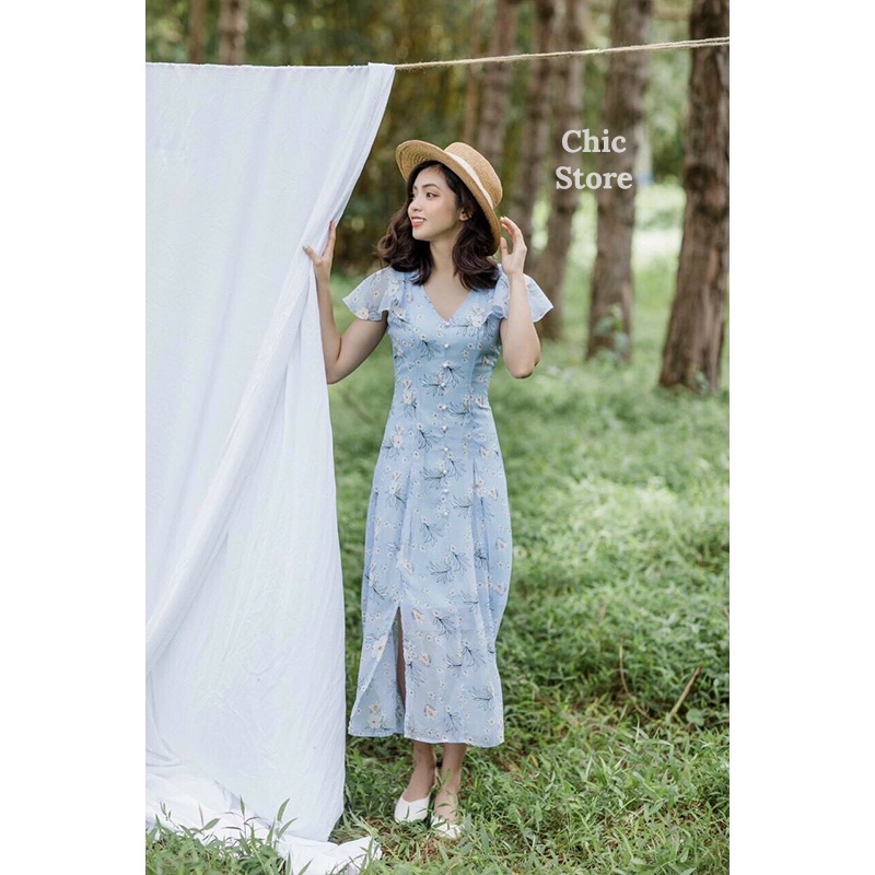 Đầm hoa nhí tím dáng dài vintage Đầm váy công sở thiết kế Chic.Storậ