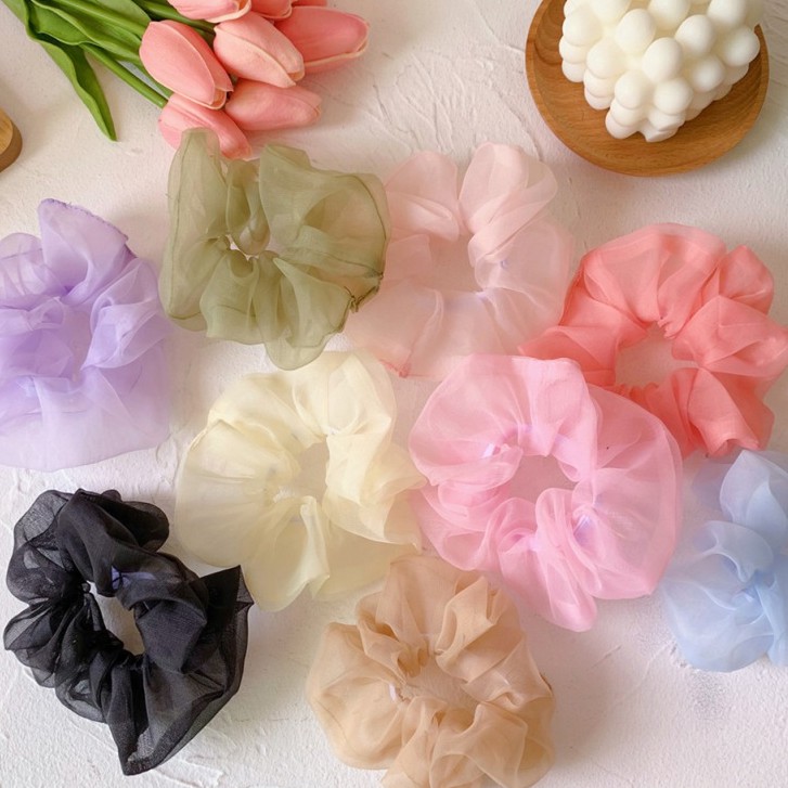 Women Mesh Bubble Hair Circle Fruit Color Hair Rope