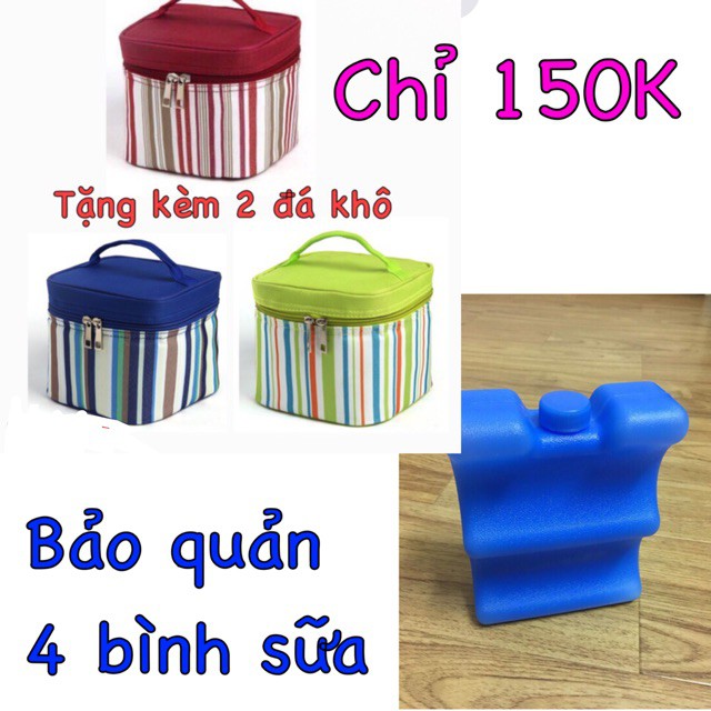 [ Combo túi giữ nhiệt, 1 thanh đá khô & 2 túi đá gel tặng kèm ], túi giữ nhiệt tặng kèm đá gel khô