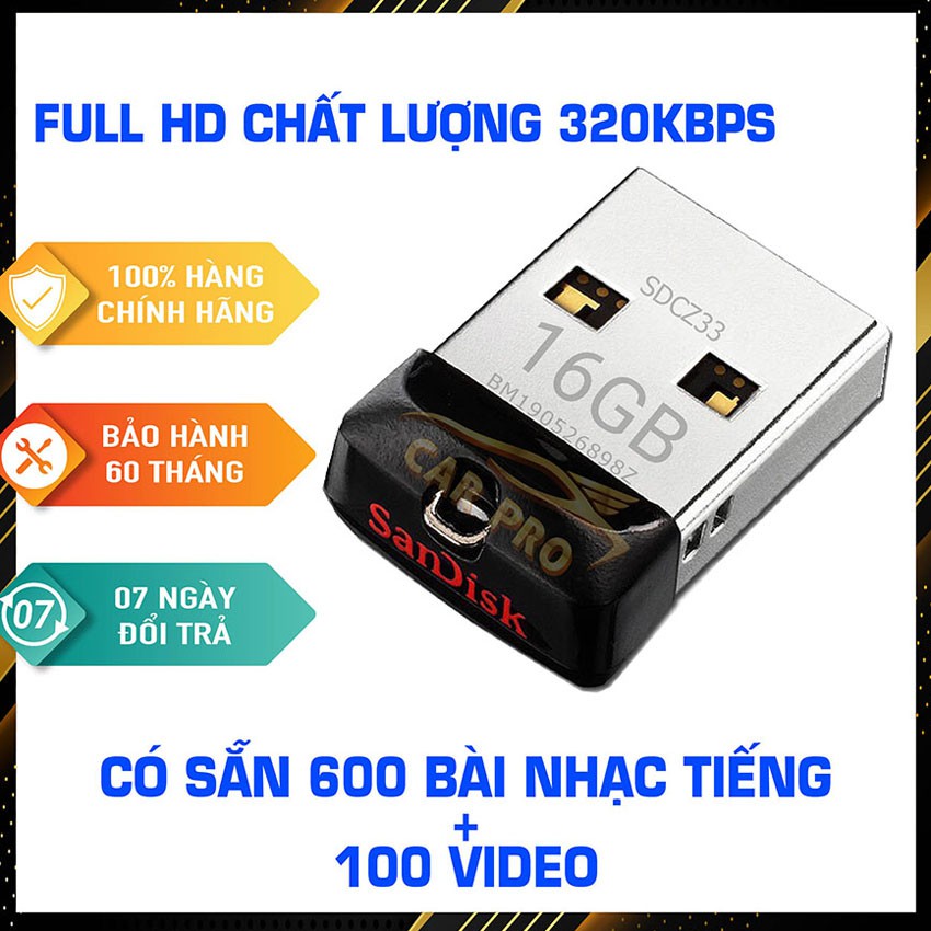 Usb nhạc xe ô tô💖HÀNG CHÍNH HÃNG💖Usb sẵn 100 video full HD + 600 bài hát MP3 - Usb 16GB chuẩn nhạc 320bit