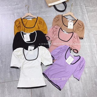 áo thun nữ cộc tay vai bông chất gân tăm zip nhiều màu
