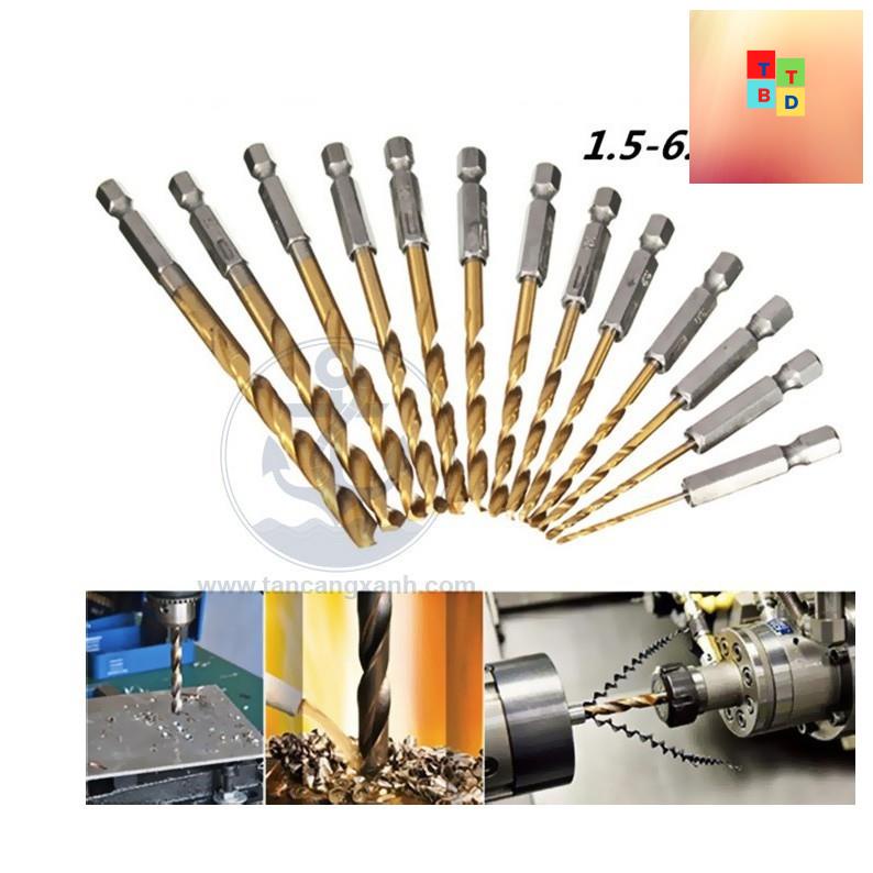 Bộ 13 Mũi Khoan Thép Gió HSS Titanium Chuôi Lục Giác Dễ Dàng Thay Đổi Kích Thước 1,5 - 6.5mm