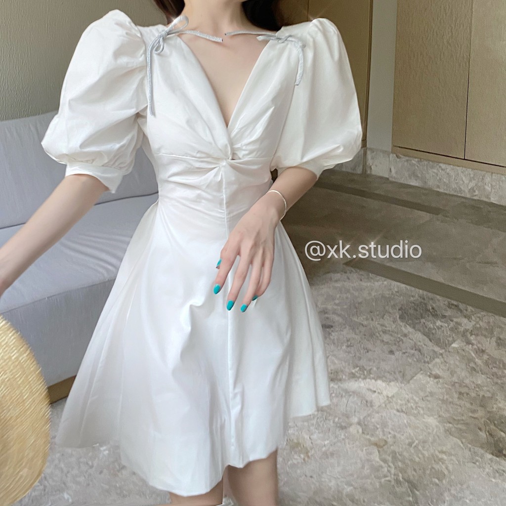 JANE Đầm xoè  trắng dự tiệc đơn giản thanh lịch Hàn Quốc , thời trang công sở Hàn Quốc R13