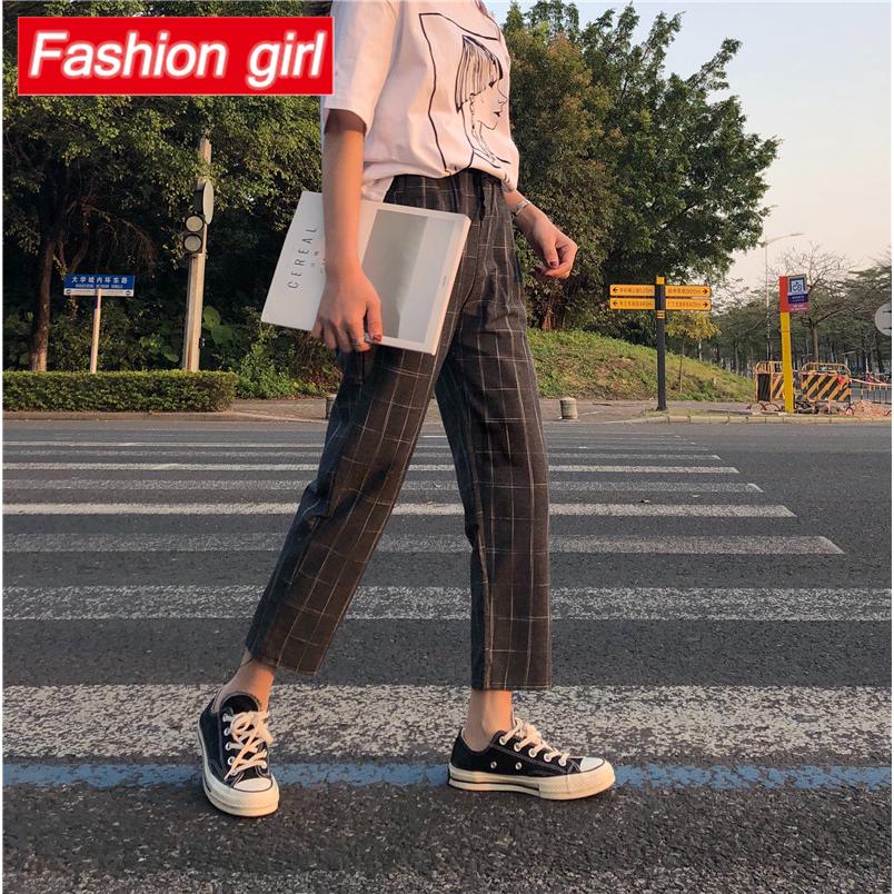 Quần Harem Họa Tiết Caro Có Dây Buộc Dễ Phối Đồ Phong Cách Anh Quốc Cho Nữ Sinh Màu Sắc