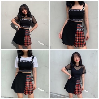 Chân váy nữa bên caro đỏ Natthy Style