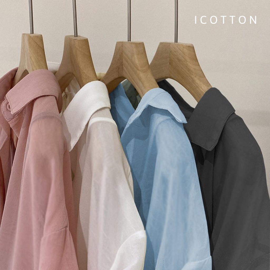 Áo sơ mi phom rộng khoác ngoài ❤️ICOTTON❤️ áo sơ mi nữ mỏng voan chiffon xuyên thấu dài tay, áo đi biển, đi chơi