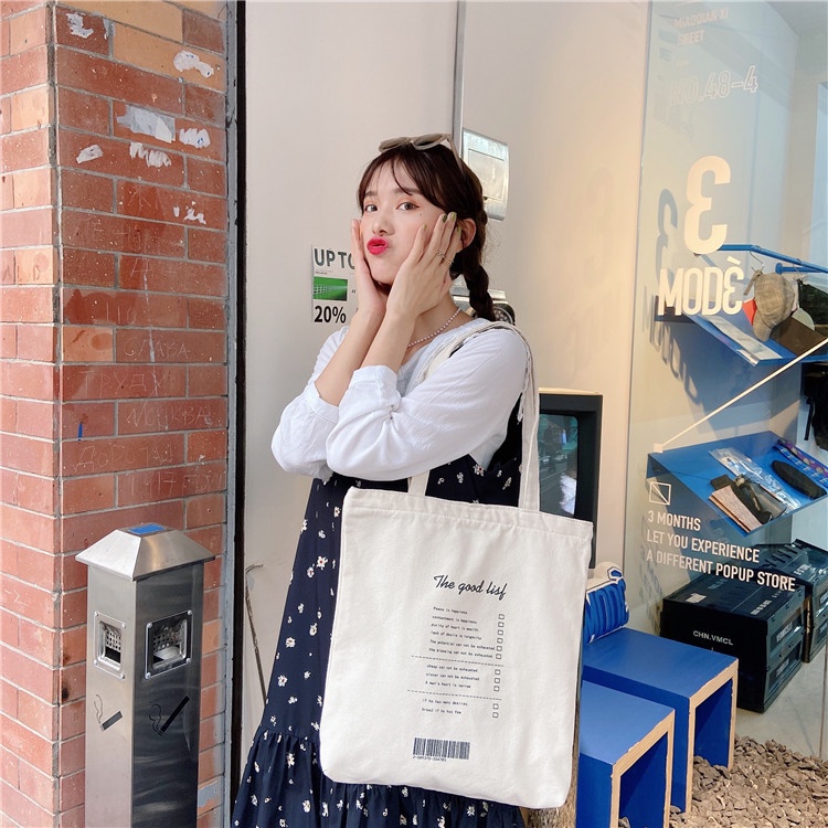 Túi Tote phong cách Hàn Quốc đơn giản chất liệu canvas in chữ goodlife