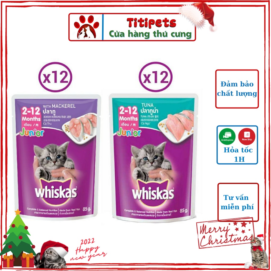 PATE MÈO- COMBO 12 GÓI PATE WHISKAS CHO MÈO CON_Thức ăn ướt Pate cho mèo Whiskas Junior Tuna 80gr, Pate cho mèo cao cấp