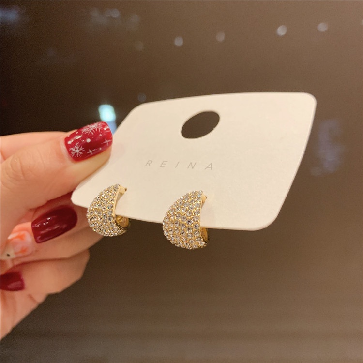 Bông Tai Chữ C Đính Đá Lấp Lánh Phong Cách Hàn Quốc