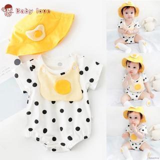 Bộ áo liền quần ngắn tay + mũ cho bé trai và bé gái