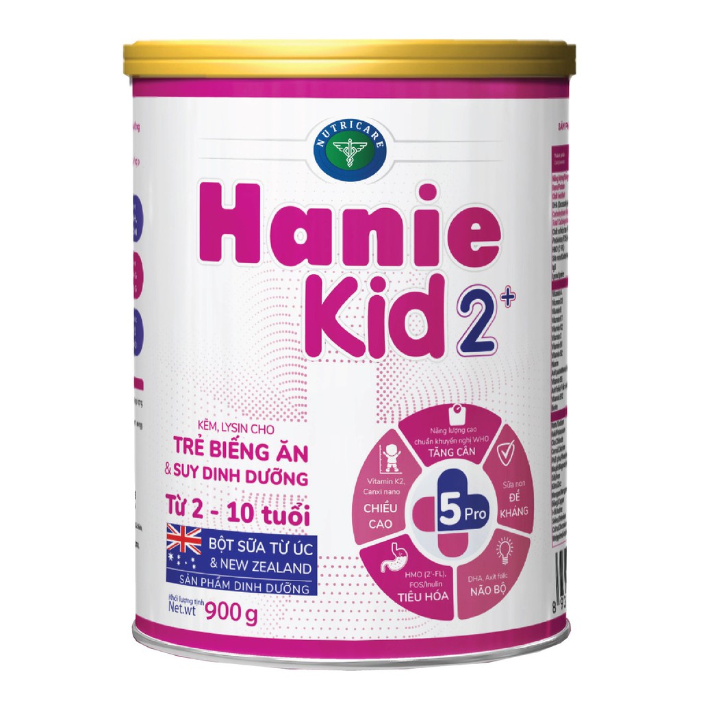 Sữa bột Nutricare Hanie Kid 2+ cho trẻ biếng ăn và suy dinh dưỡng (900g)