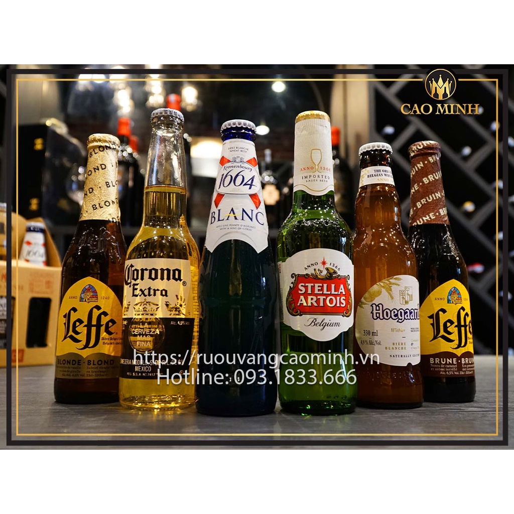 Lốc 6 Chai Bia Các Loại Leffe Vàng, Leffe Nâu, Hoegaarden White, Corona Extra, Stella Artois, 1664 Blanc