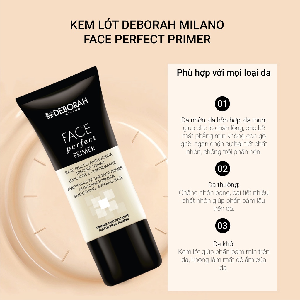  Kem Lót Deborah Milano Face Perfect Primer Kiềm Dầu 30ml