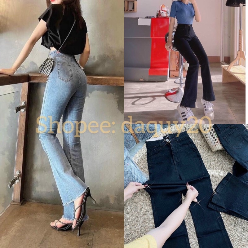 [JEANS]Quần bò loe cạp cao🌸DAQUY20🌸quần JEANS co zãn ống loe cạp cao quốc dân | WebRaoVat - webraovat.net.vn