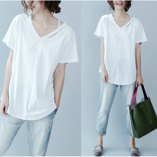 Áo thun nữ BIG SIZE thời trang, thiết kế cổ V trẻ trung hiện đại, kiểu áo dáng rộng