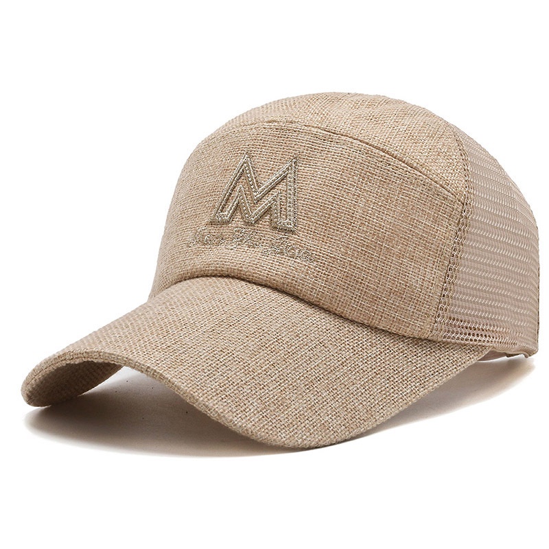 Mũ lưỡi trai LINJW unisex thêu chữ m phối lưới thời trang mùa hè có thể điều chỉnh