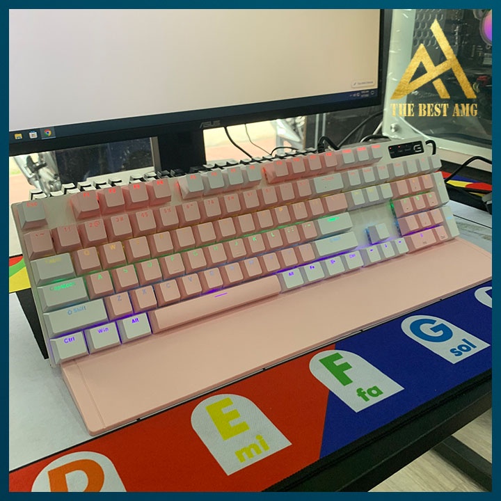 Bàn Phím Cơ Gaming Xuyên Led RGB OHYEAH 3218 Màu Trắng Hồng - Bàn Phím Máy Tính Laptop Có Dây Chơi G