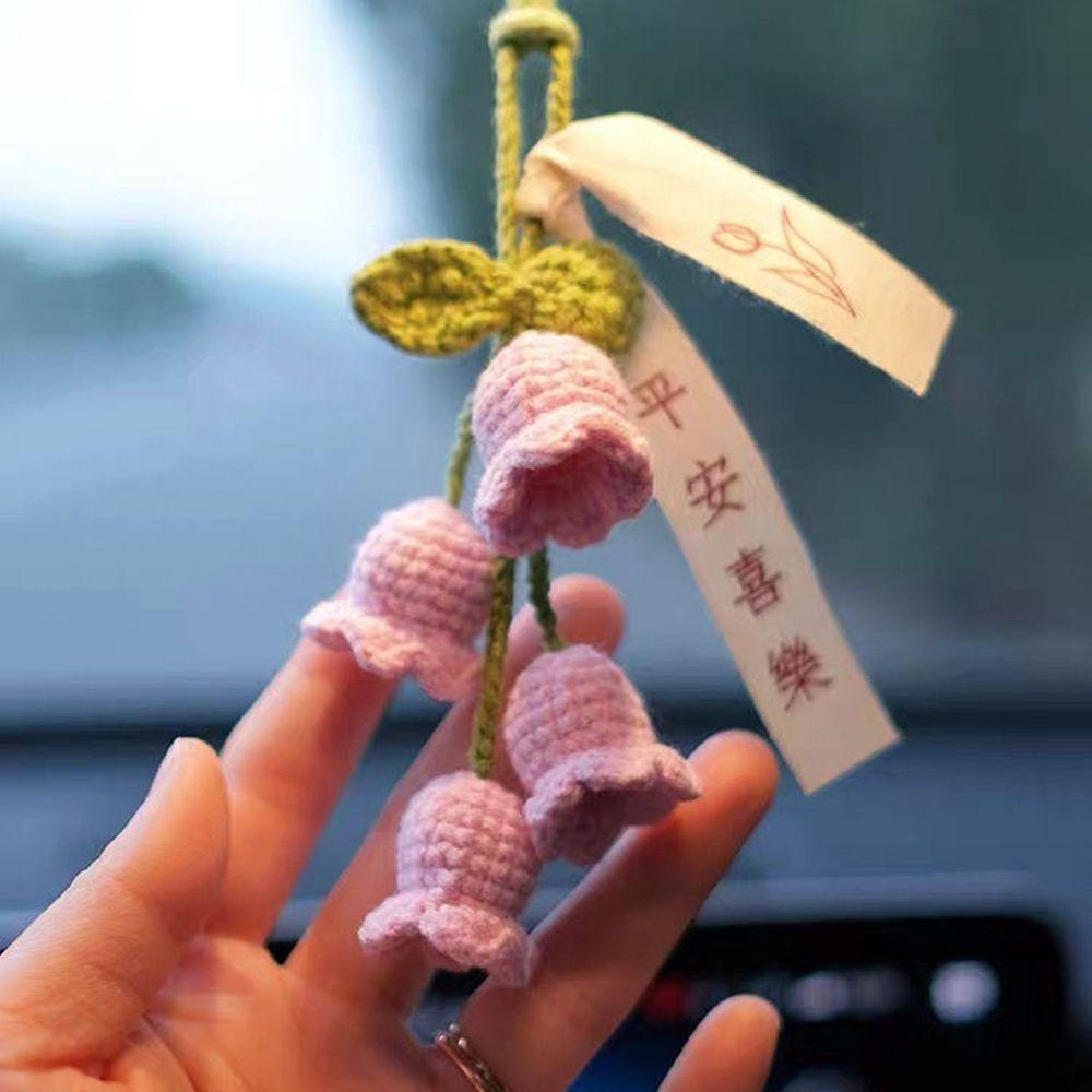 Móc Khóa Xe Hơi Đan Len Thủ Công Đính Hoa Dễ Thương