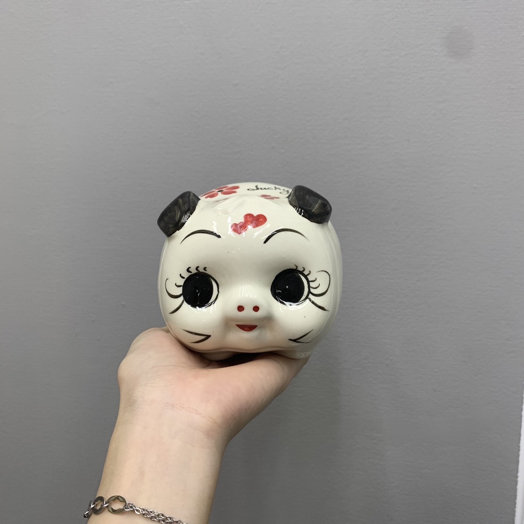 Ống heo đất tiết kiệm mini men sứ đẹp, lợn size nhỏ bé siêu dễ thương dài 14cm