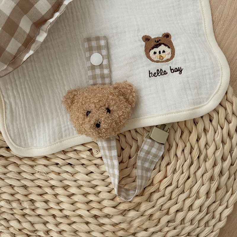 Dây Đeo Núm Ti Giả Cotton Họa Tiết Sọc Caro/Gấu Dễ Thương DIY