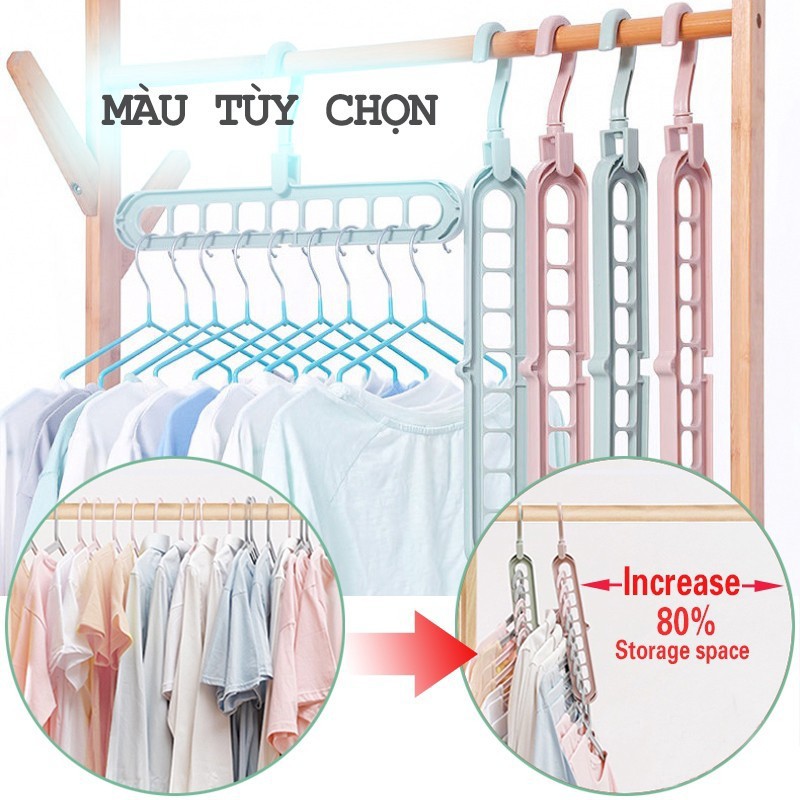 Móc Treo Quần Áo Đa Năng Thông Minh 9 Lỗ Tiết Kiệm Diện Tích, Xoay Gấp Gọn 2 Chiều  Loại Tốt