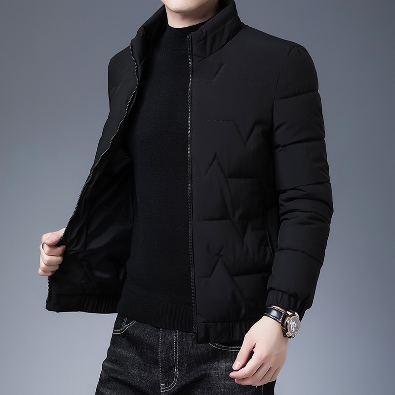 Áo khoác nam cao cấp form hàn quốc cao cấp màu đen , Áo phao nam không mũ dày dặn 2021