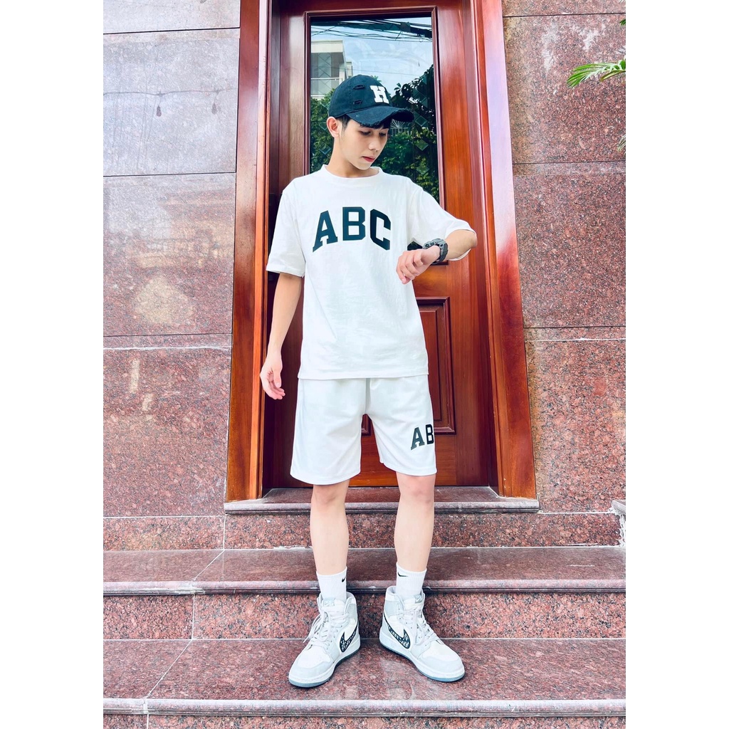 Bộ UNISEX áo phông AB tay lỡ dáng rộng cùng quần đùi đồng bộ phù hợp cho cả nam, nữ, đôi, nhóm
