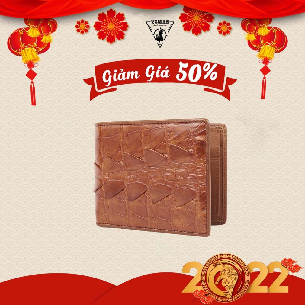 Ví nam da cá sấu có gai VSMAN bóp da ngang gập đôi dập vân cá sấu nguyên miếng thật 100% cao cấp - HHV001 !