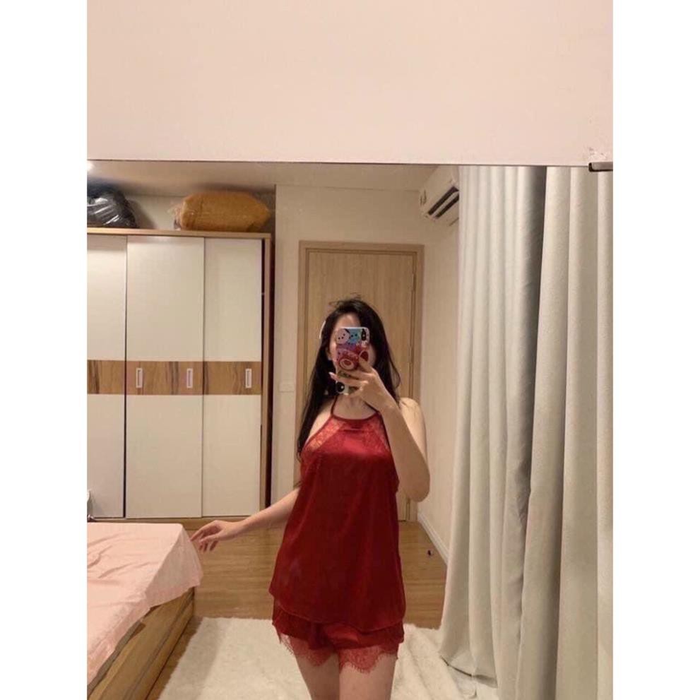 Set bộ đồ ngủ lụa yếm phối ren, đầm ngủ sexy chất liệu lụa satin cao cấp, mềm mịn mát , kèm quần ren siêu cute | BigBuy360 - bigbuy360.vn