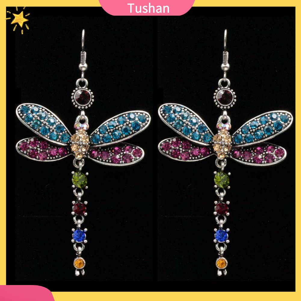 Khuyên tai hình chuồn chuồn đính đá phong cách cổ điển thanh lịch dành cho nữ