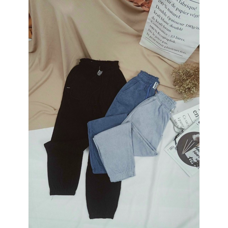 Quần jogger - quần baggy nhung tăm bo gấu - 2 màu