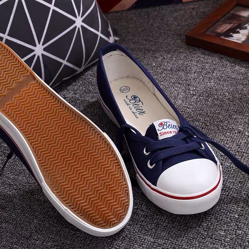 Giày lười nữ Beier Since 1988 | Giày bata vải canvas buộc dây năng động trẻ trung