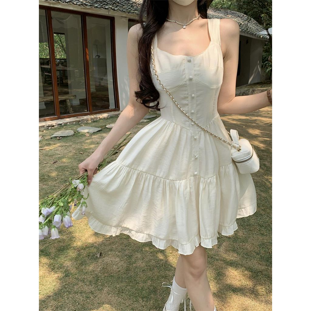 Đầm Hai Dây Dáng Chữ A Ôm Eo Thời Trang Cho Nữ