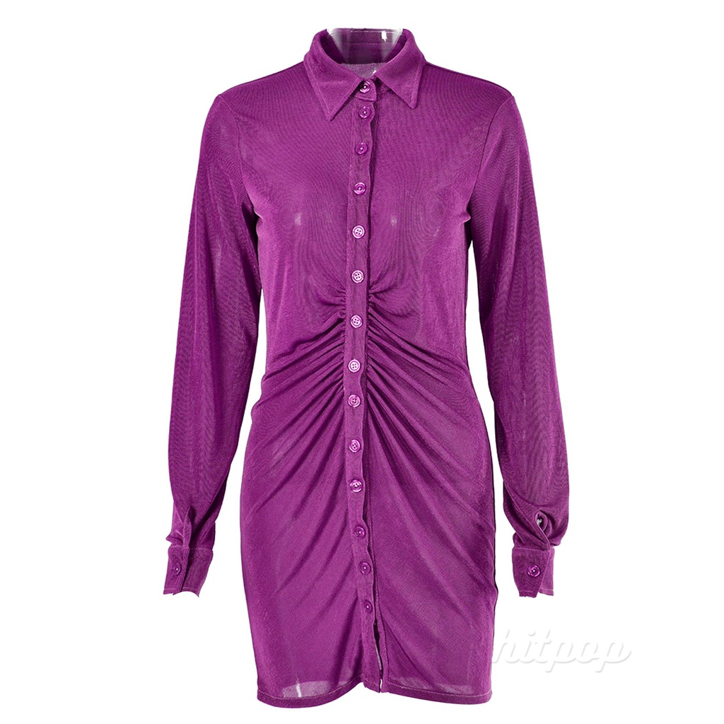 Đầm Sơ Mi Tay Dài Màu Sắc Thời Trang Cho Nữ