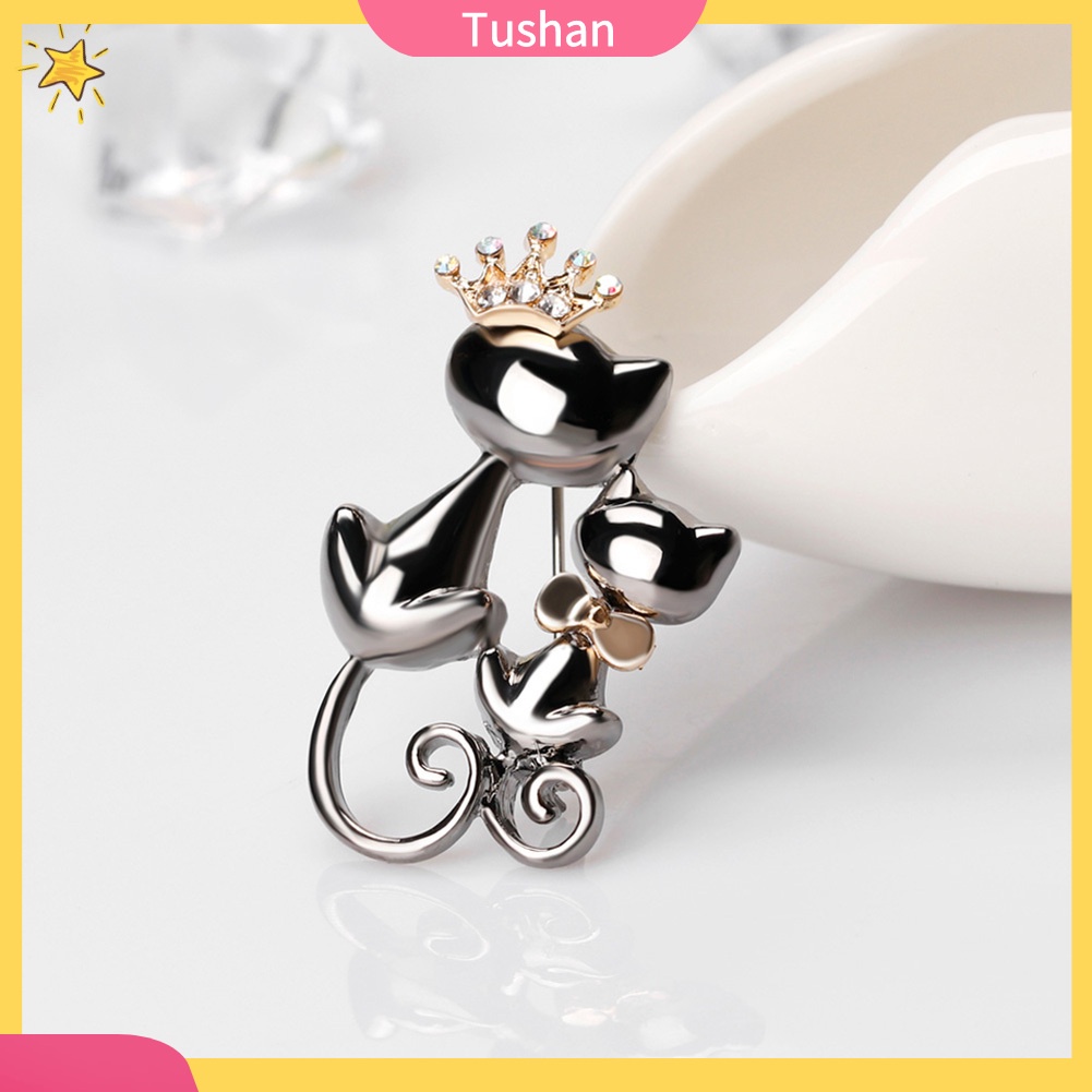 Trâm Cài Áo Hình Mèo Đội Vương Miện Đính Đá Dễ Thương