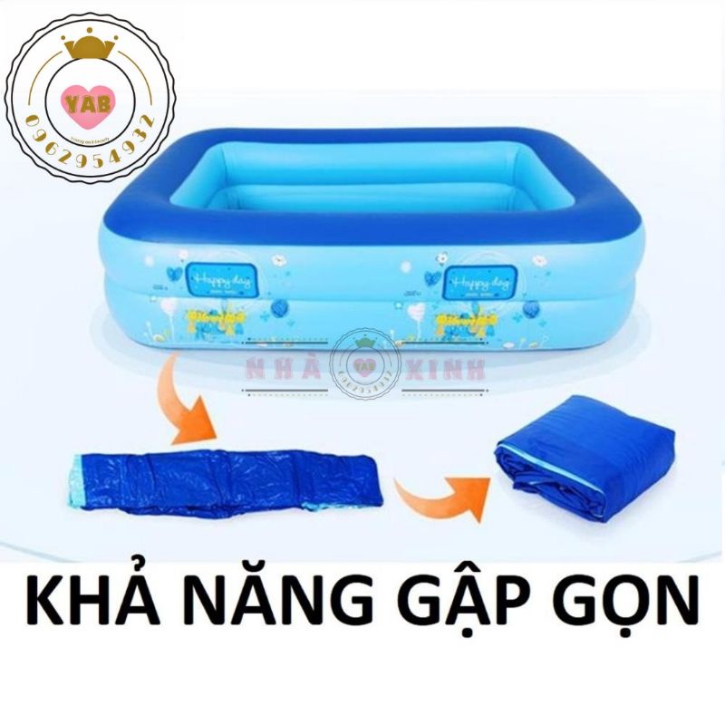 Bể bơi 3 tầng cho bé, bể bơi gia đình nhiều kích thước, đáy 2 lớp chống trượt, Hồ bơi phao trong nhà, tặng kèm miếng vá