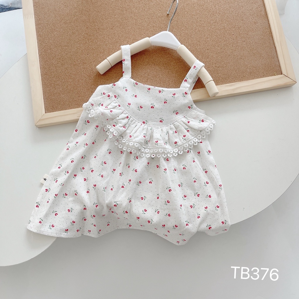 Váy 2 dây hoa nhí xinh yêu cho bé gái dáng xòe chất thô cotton mềm mát, size 8 - 23 kg