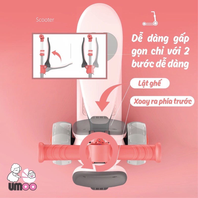 [Mã SKAMPUSHA9 giảm 8% đơn 250K] XE SCOOTER HEO UMOO 2021 CAO CẤP CÓ ĐÈN PHÁT SÁNG