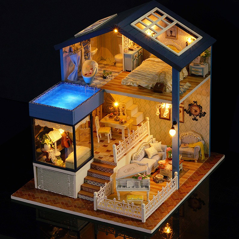 Mô hình nhà búp bê DIY Doll House Miniature_ SEATTLE _Tặng TẤM CHE BỤI + KEO + DỤNG CỤ+ CÓT NHẠC + CAR