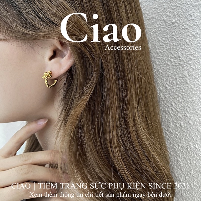 [HOẢ TỐC 1H] Khuyên tai/ Bông tai mạ bạc S925 thiết kế hình xoắn chữ C trendy Keva Ciao