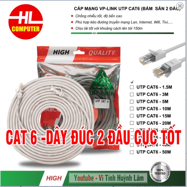 Cable Lan VP-Link Cat 6E Bấm Sẵn Dây Đúc 2 Đầu Mạng Siêu Chắc Chắn