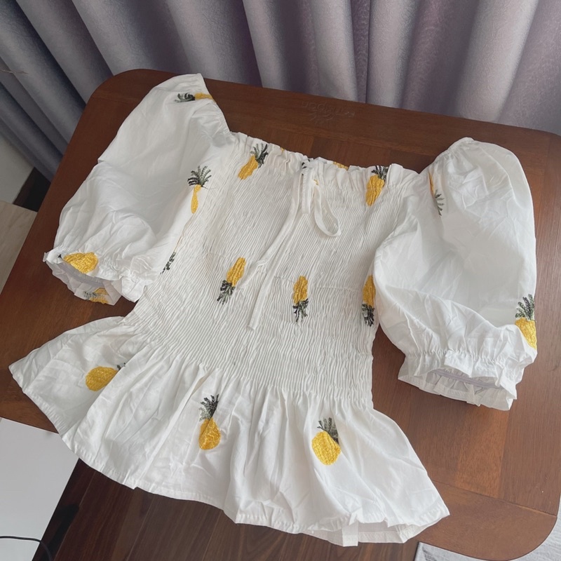 Áo tay phồng hoạ tiết cho nữ A56