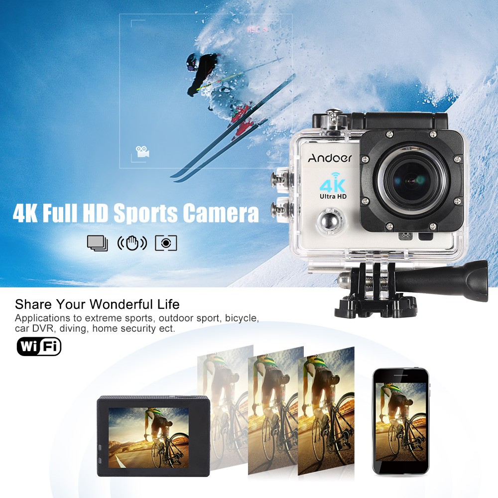 Camera hành động Waterproof 4K Sports WIFI LED 4K ULTRA HD DV (Đen)