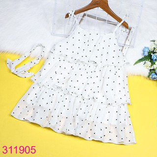 Đầm voan bi xếp tầng kèm băng đô xinh xắn cho bé gái