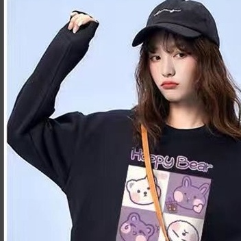 Áo Len Nữ Cổ Tròn Dài Tay Cổ Tròn Họa Tiết Anime Dày Dặn Lót Lông | BigBuy360 - bigbuy360.vn