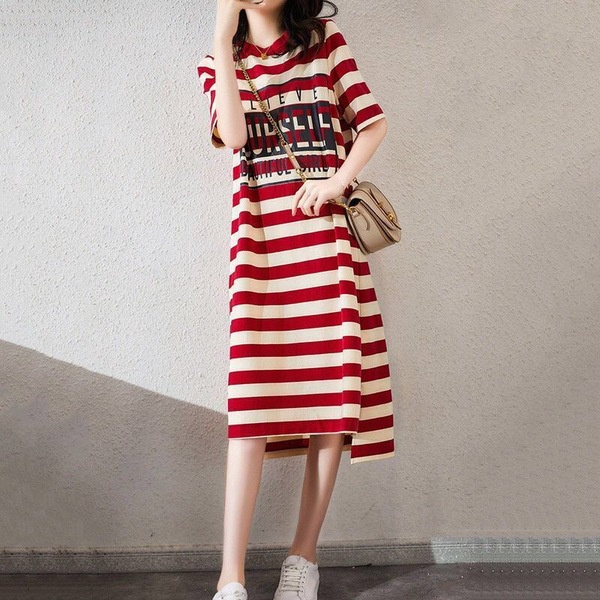 WANG JIAO ZHAN Women's Korean fashion simple mid-length dress