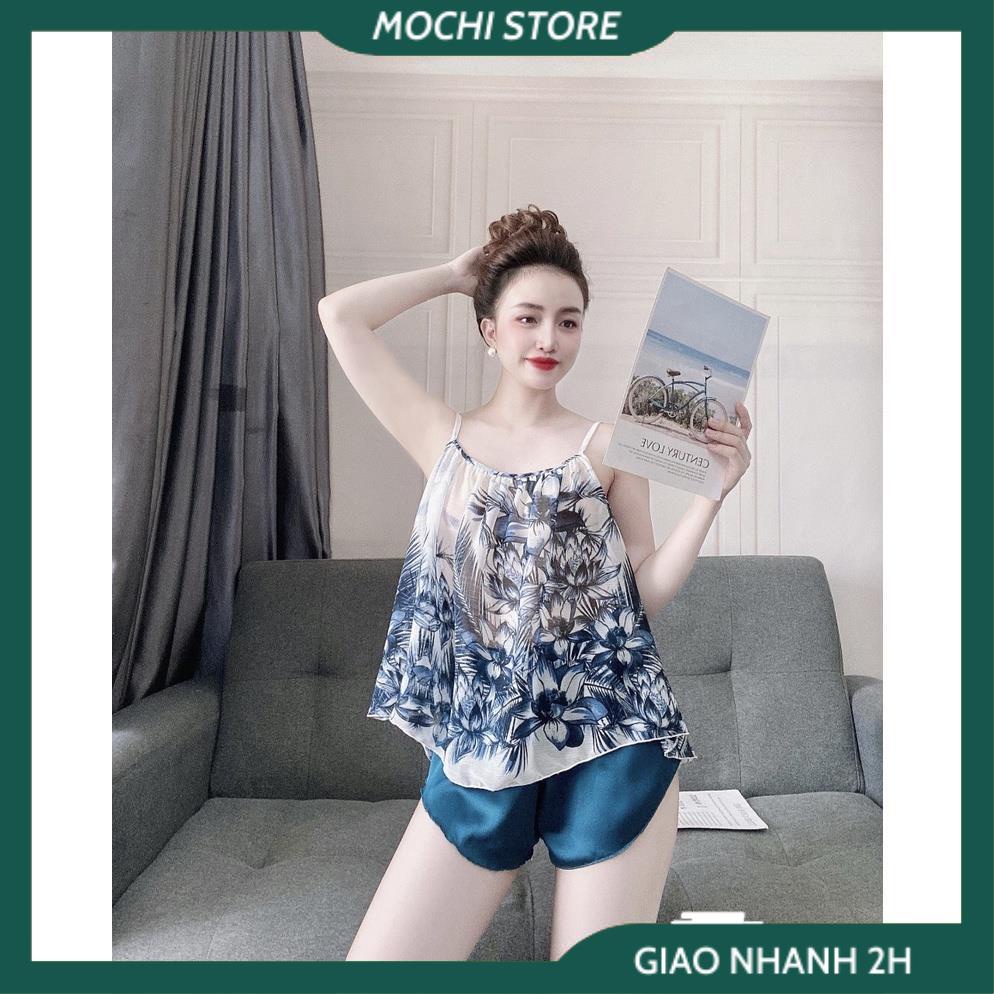 Đồ Mặc Nhà, Đồ Bộ Ngủ , Bộ Áo 2 Dây Voan Hoa Quần Cọc Chất Lụa Màu Trơn Mềm Mịn Form Dáng Rộng Dưới 60kg Mặc Vừa.