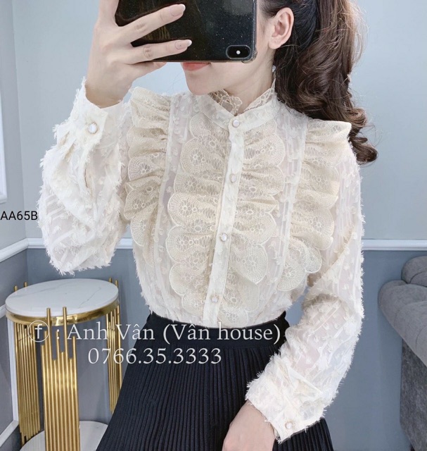ÁO SƠ MI REN NHÚN BÈO TAY DÀI