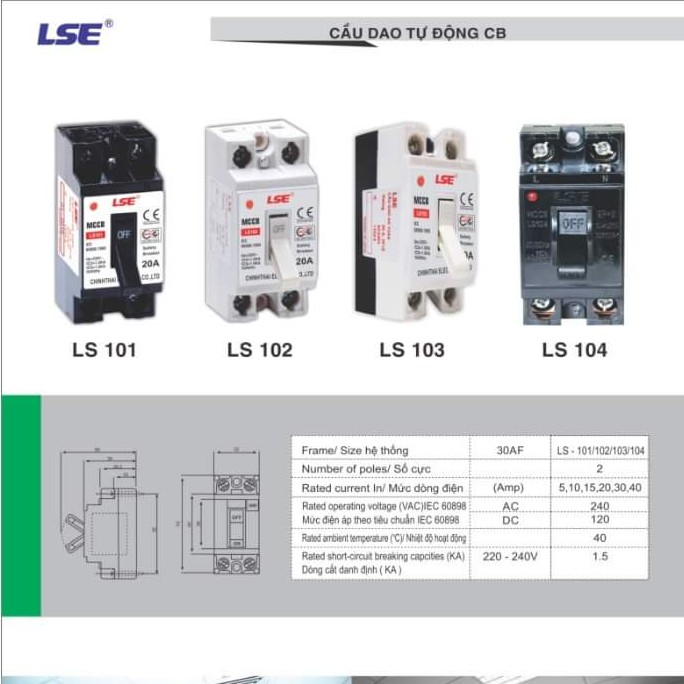 [LSE] Cầu Dao An Toàn (Aptomat Chính Thái Màu Trắng 10A,15A,20A,30A,40A)