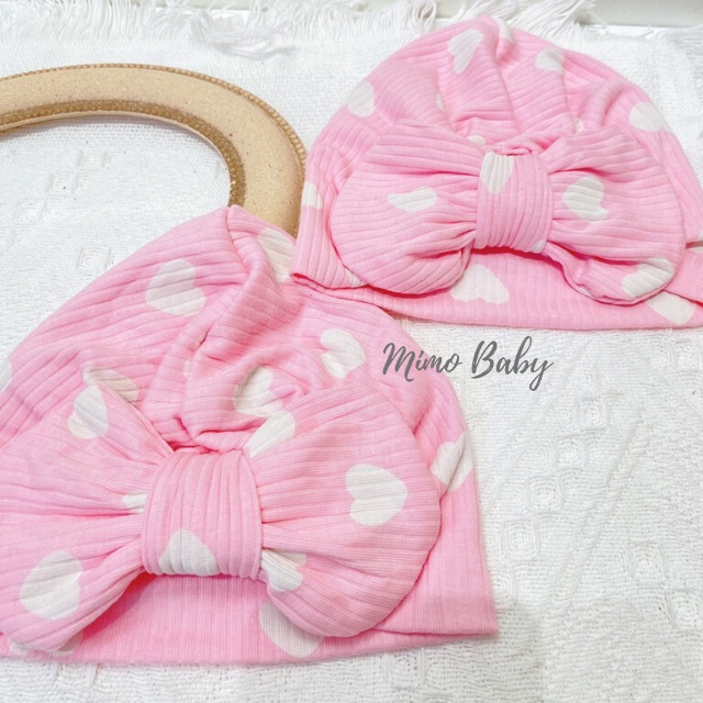Mũ turban đính nơ màu hồng tươi cho bé gái 6-10kg MTB86 Mimo Baby